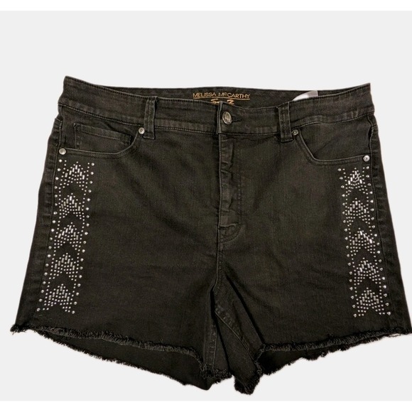 Seven7 Pants - Melissa McCarthy Seven 7 Slim System Short Women Black Denim Stud Moto-22W